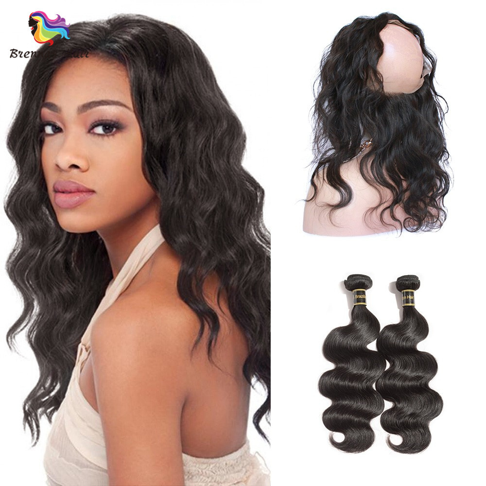 Brazilian body wave hair 3bundles with 360 lace frontal ...