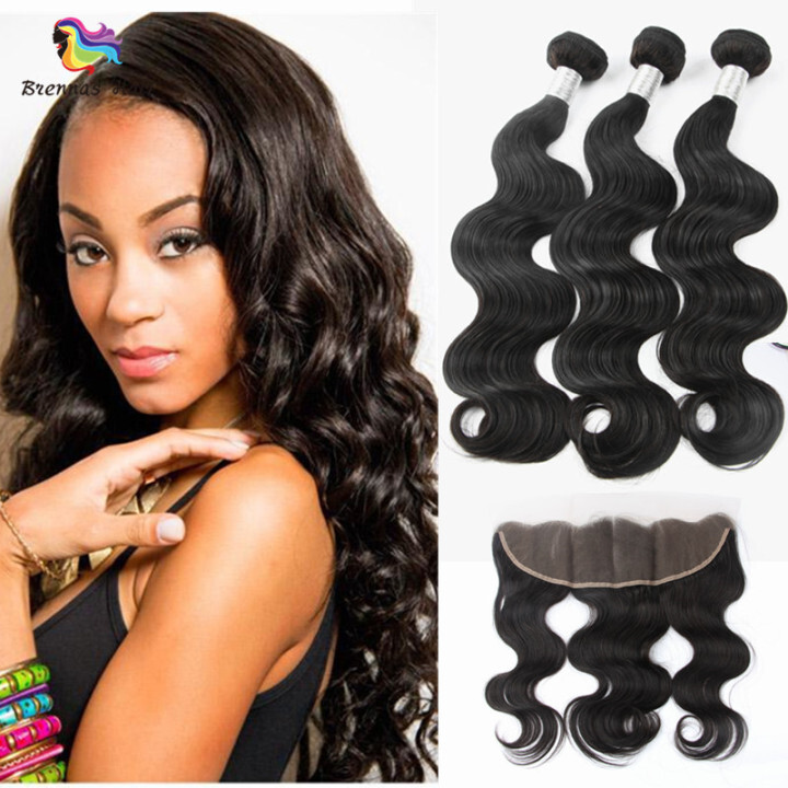 Body wave 3bundles with 13X4 lace closure baby hair For Black Women