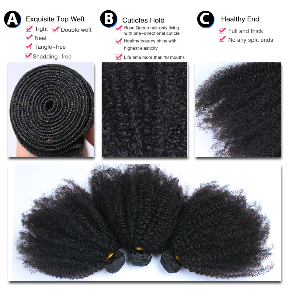 3 Pcs Afro Kinky Curly Weave Human Hair Extensions 100g Pc Weave