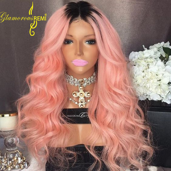 Glamorous Remi Customized Ombre Pink Ombre Blonde Ombre Burgundy Ombre Grey Human Hair Wig Lace Front Wig