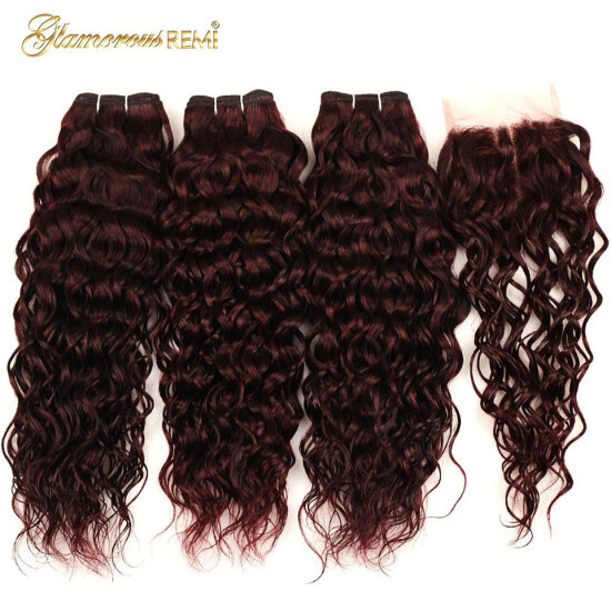 Peruvian Hair Weave 3 Bundles With Closure Water Wave Bundles With