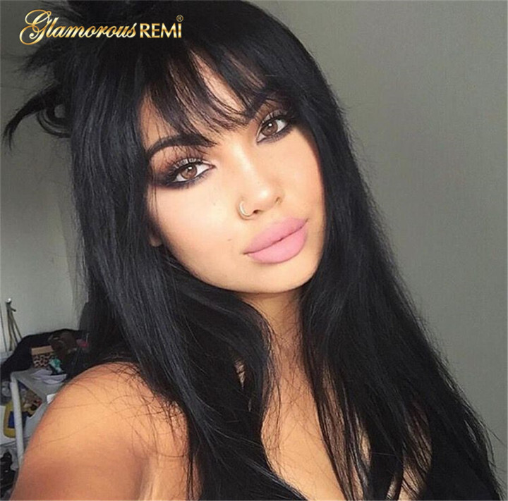 curly wig with straight bangs