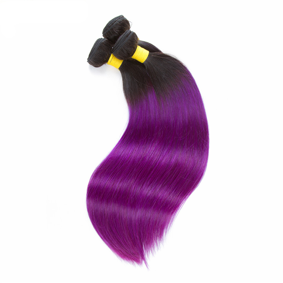 Pre Colored Straight Bundles 1b Purple Human Hair Weave Bundles