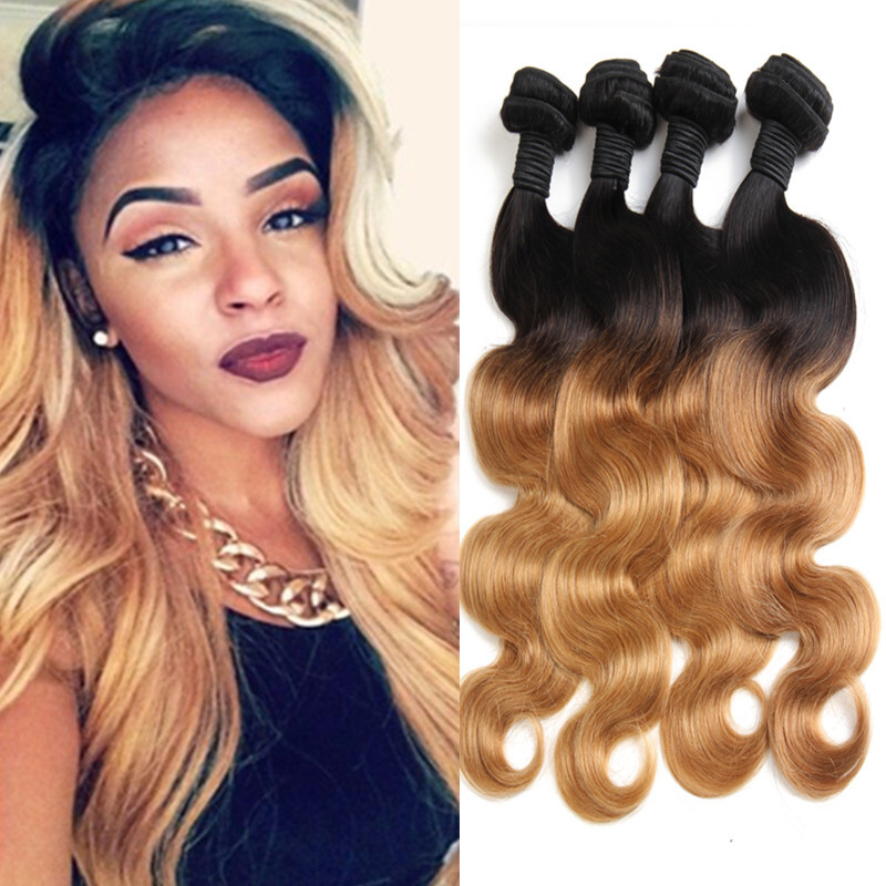 Ombre Human Hair Bundles Hair Weave 1b 27 Two Tone Ombre Remy Hair