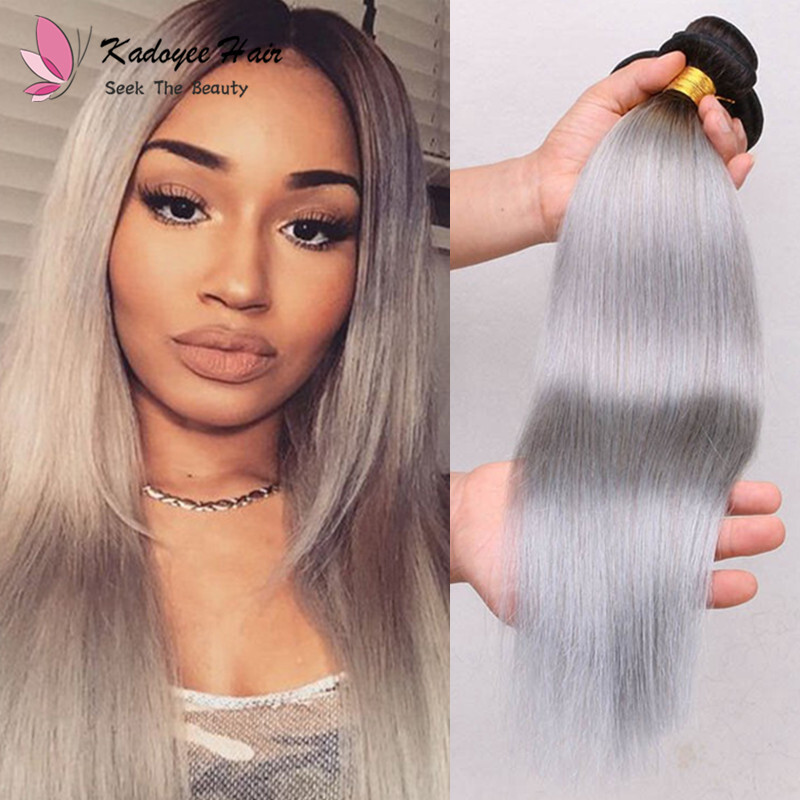 Ombre Straight Human Hair Extensions 1b Grey Ombre Gray