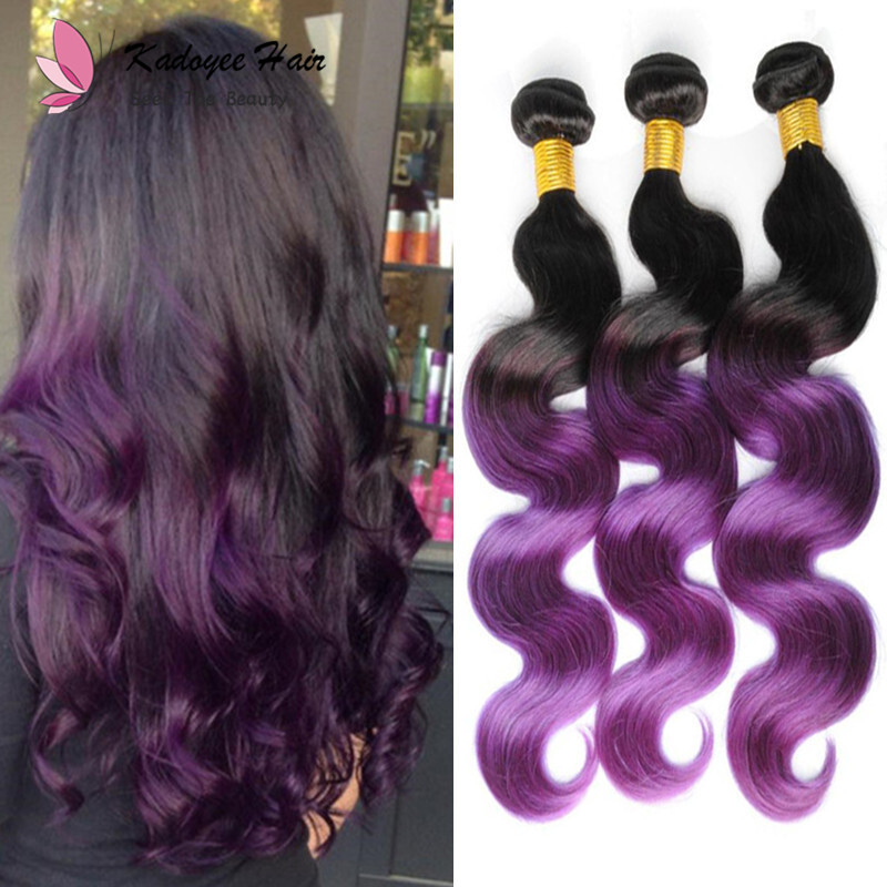 Pre Colored Body Wave 1b Purple Human Hair Weave Bundles Three