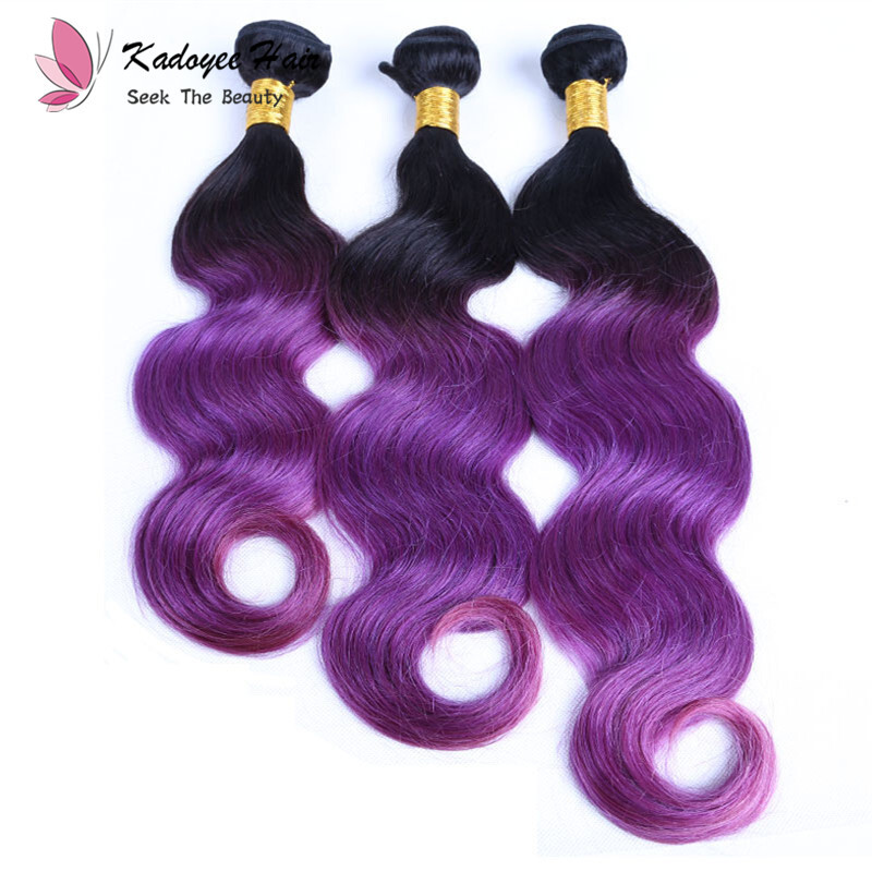 Pre Colored Body Wave 1b Purple Human Hair Weave Bundles Three