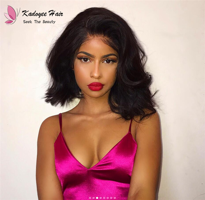 Natural Color Short Wavy Bob Virgin Hair Lace Front Wigs 130 150