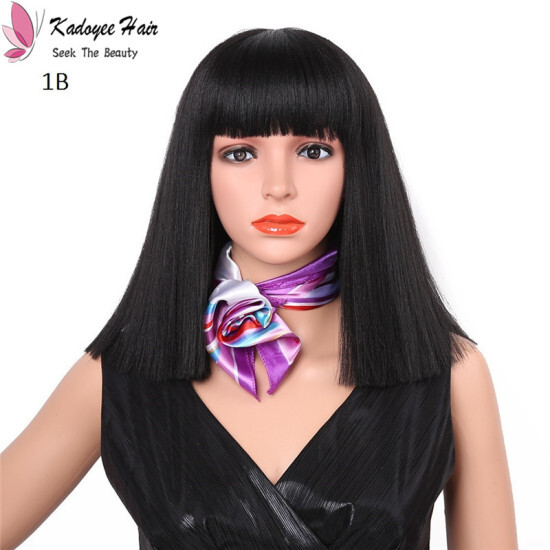 Bob Wig Yaki Straight Medium Length Synthetic Wig With Bangs