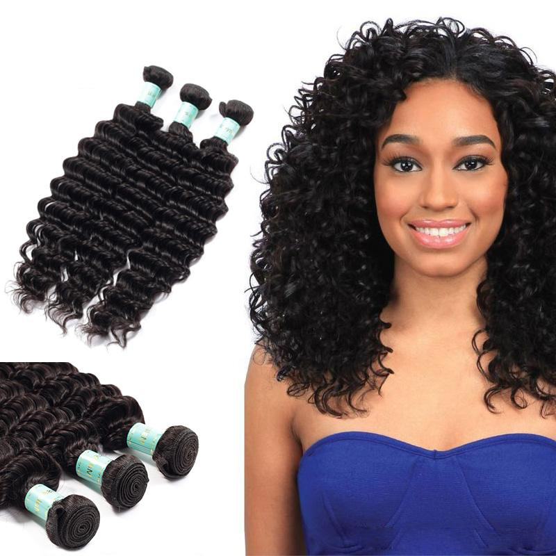 Maylas Top Quality Malaysian Deep Curly Unprocessed Virgin Weave Hair Bundles Natural Black 100gpcs