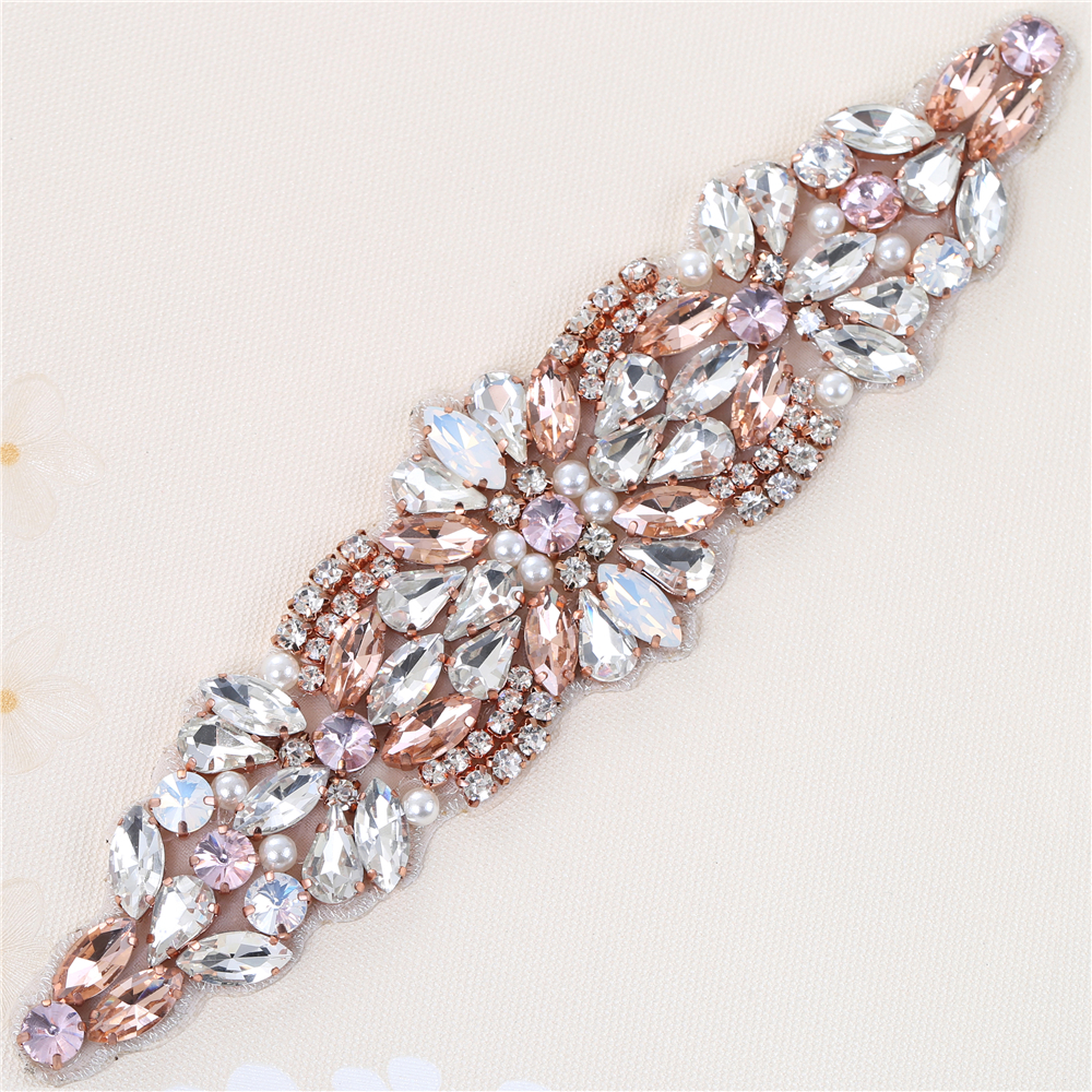 Bridal Wedding Dress Crystal Rhinestone Belt Applique Jeweled