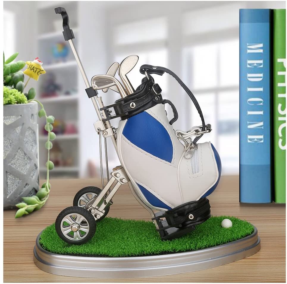 Blue and White Golf Pen Holder with 3 Pieces Golf Club Pens Set Unique