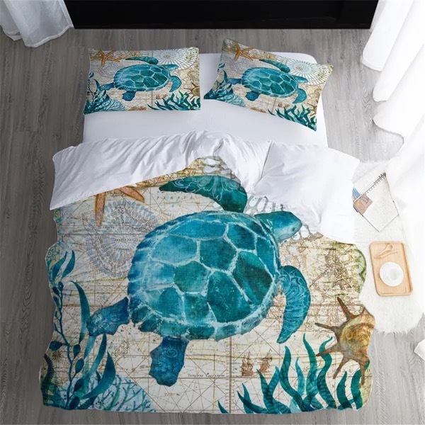 Sea Turtle Print Bedding Set King Queen Dovet Cover Set ...