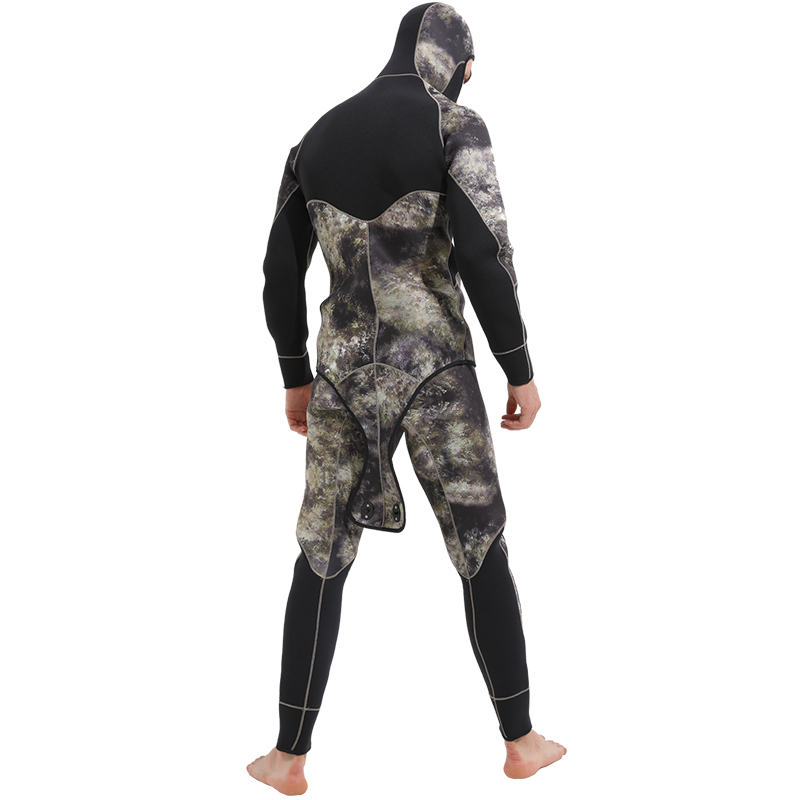 Two Piece Full Body 5mm Hooded Spearfishing Wetsuit Camouflage