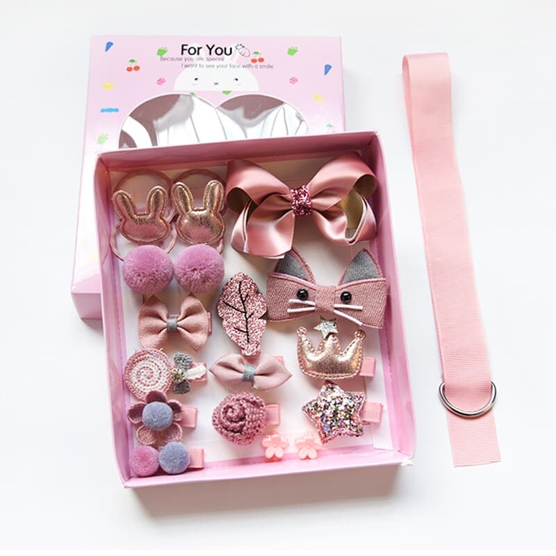 18 Pcs/Box Children Cute Hair Accessories Set Baby Fabric Bow Flower