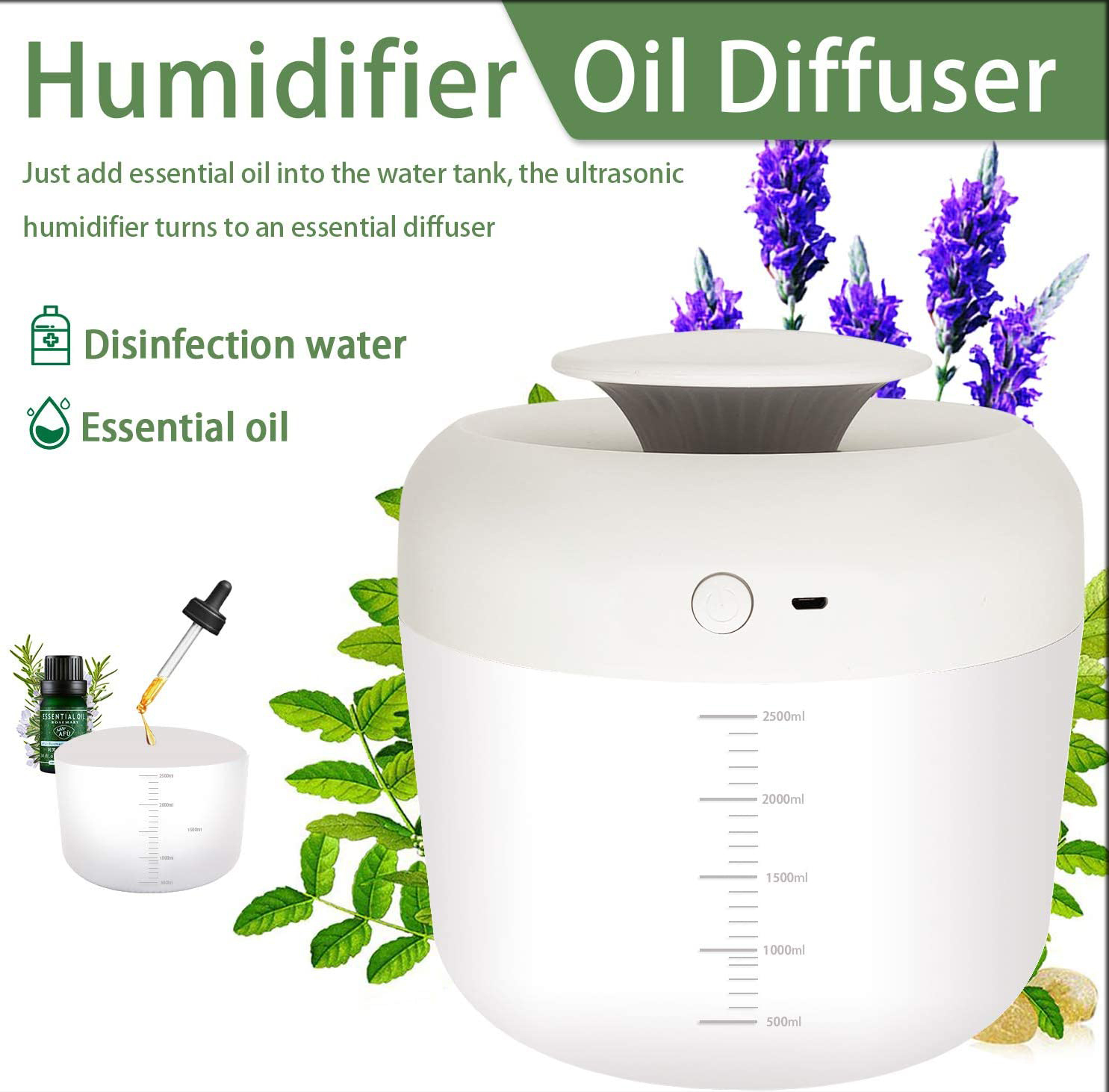 Cool Mist Humidifier With Essential Oils,2.5L Top Fill Humidifiers For