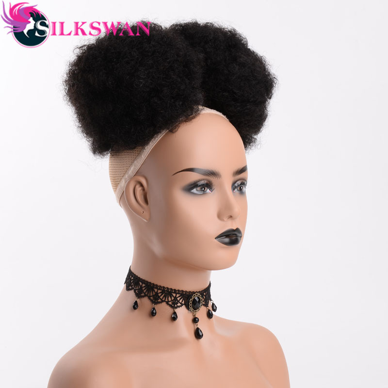 Silkswan Glueless Lace Wigs Afro Puff Natural Color Curly Wig