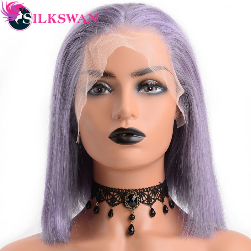 Silkswan Purple Bob Lace Fronts Wigs 180 Density Human Hair