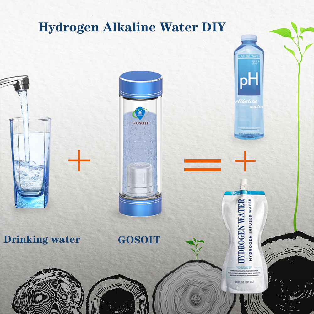 USB SEAAN Hydrogen Alkaline Water Bottle Hydrogen Water Maker Machine 380ML Health Water Cup to Make Hydrogen Content up to 1300-1600PPB and PH of 7.5-9.0 