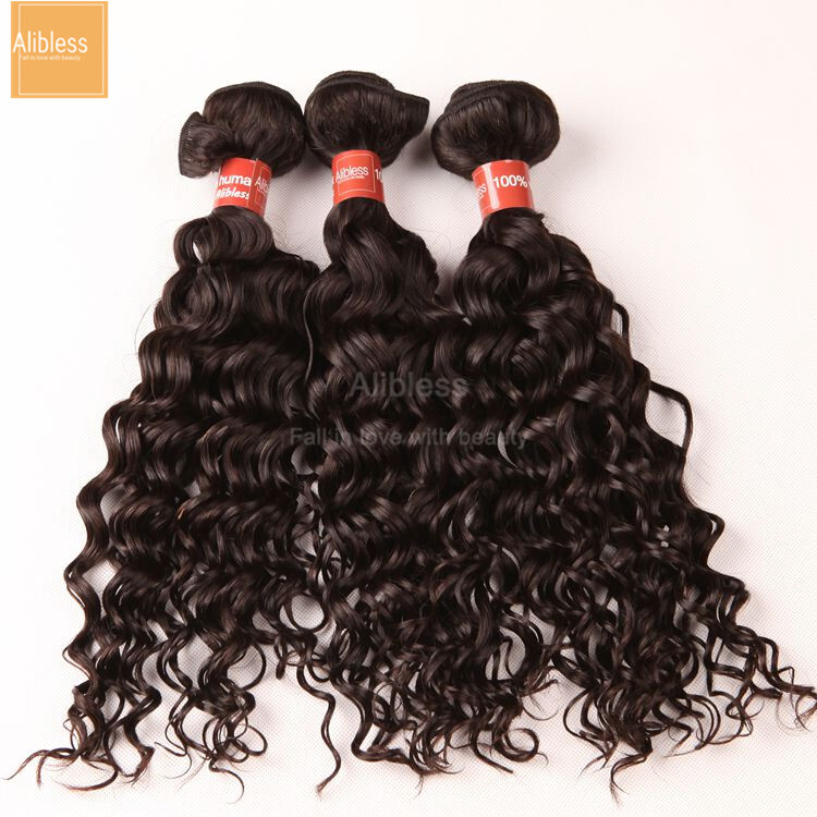Alibless Hair Peruvian Water Wave Human Hair Weave Bundles 3pcs