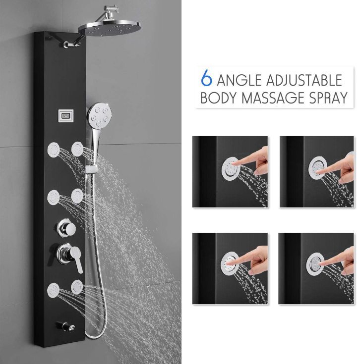 Stainless Steel Shower Panel Tower System, Rainfall Shower, 6 Body