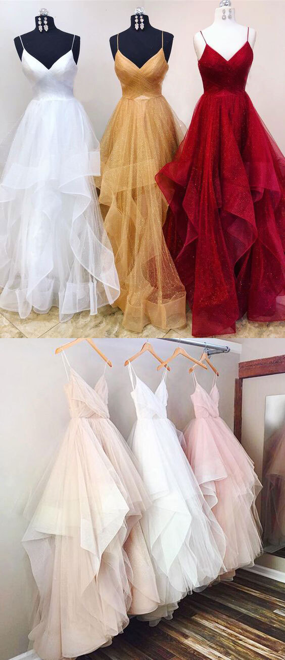 Elegant Spaghetti Straps Organza Ball Gown Prom Dresses Wedding Dresses