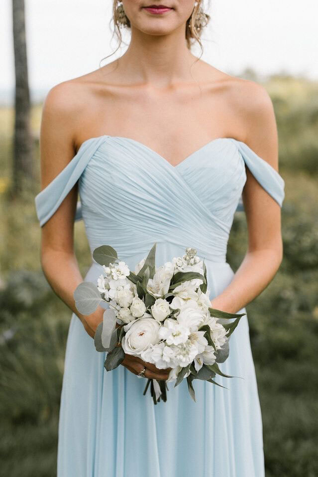 Off The Shoulder Mint Blue Bridesmaid Dresses For Wedding Party