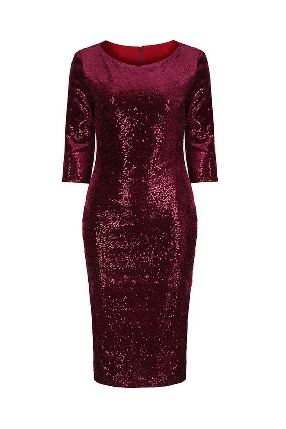 Dark Red Sequins Mother of the Bride Dresses with Half Sleeves