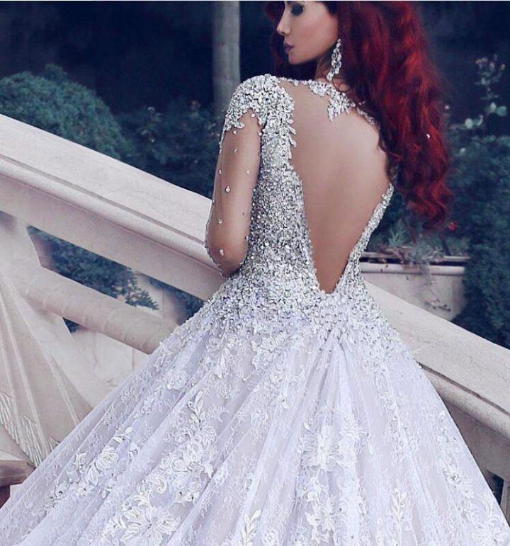 Luxurious Cathedral Train Wedding Dresses with Rhinestone