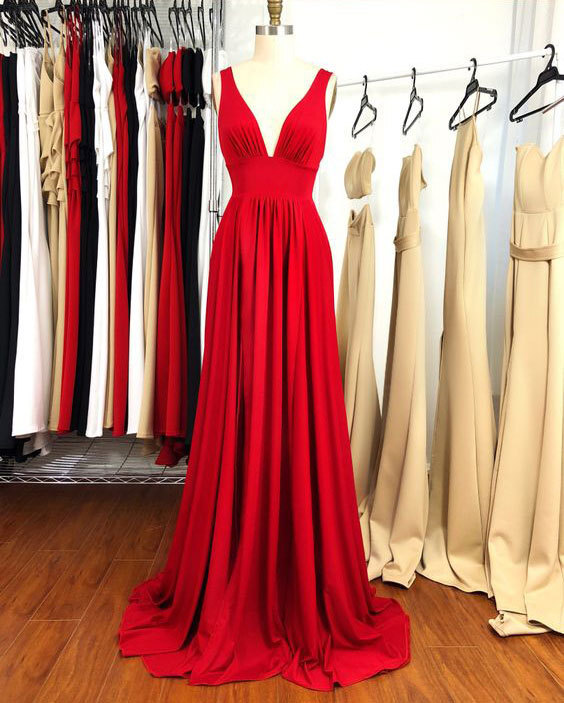 Elegant Red Split Side Long Prom Dresses Evening Dress for Women