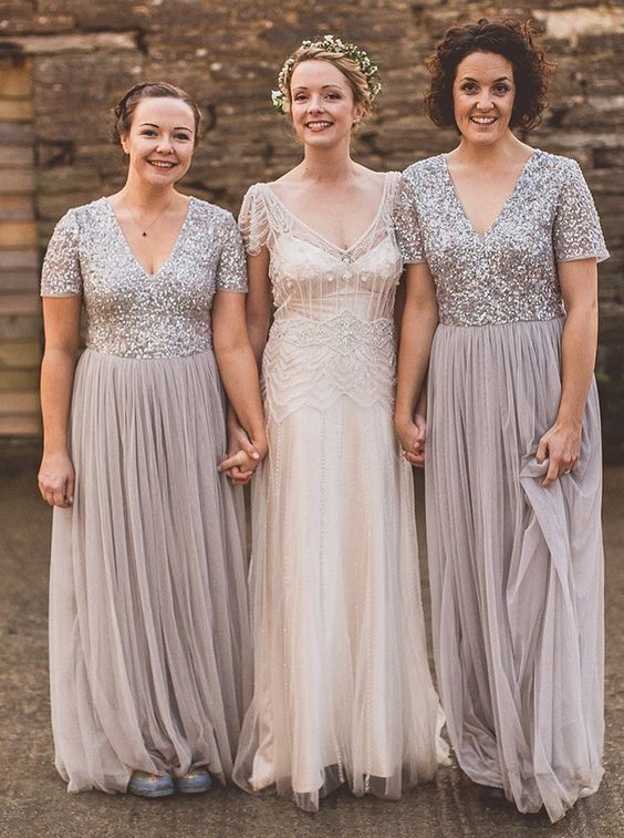 gray sequin bridesmaid dresses