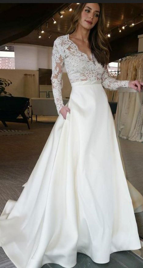 V Neck Wedding Dress With Pockets 10