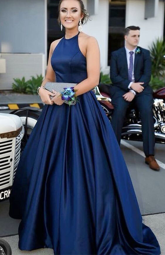 Elegant Navy Blue Criss Cross Long Prom Dresses Under 100