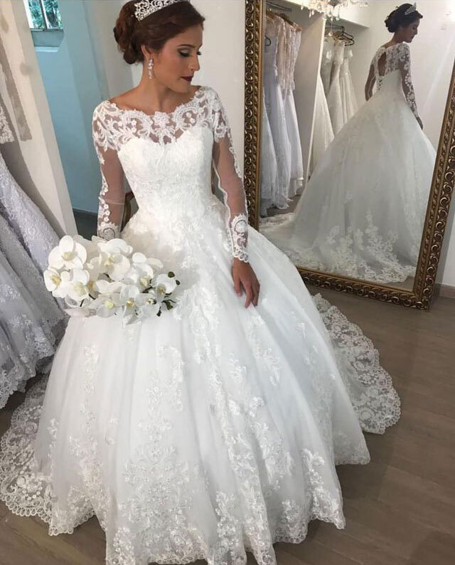 Elegant Ball Gown Long Sleeves Wedding Dresses with Appliques