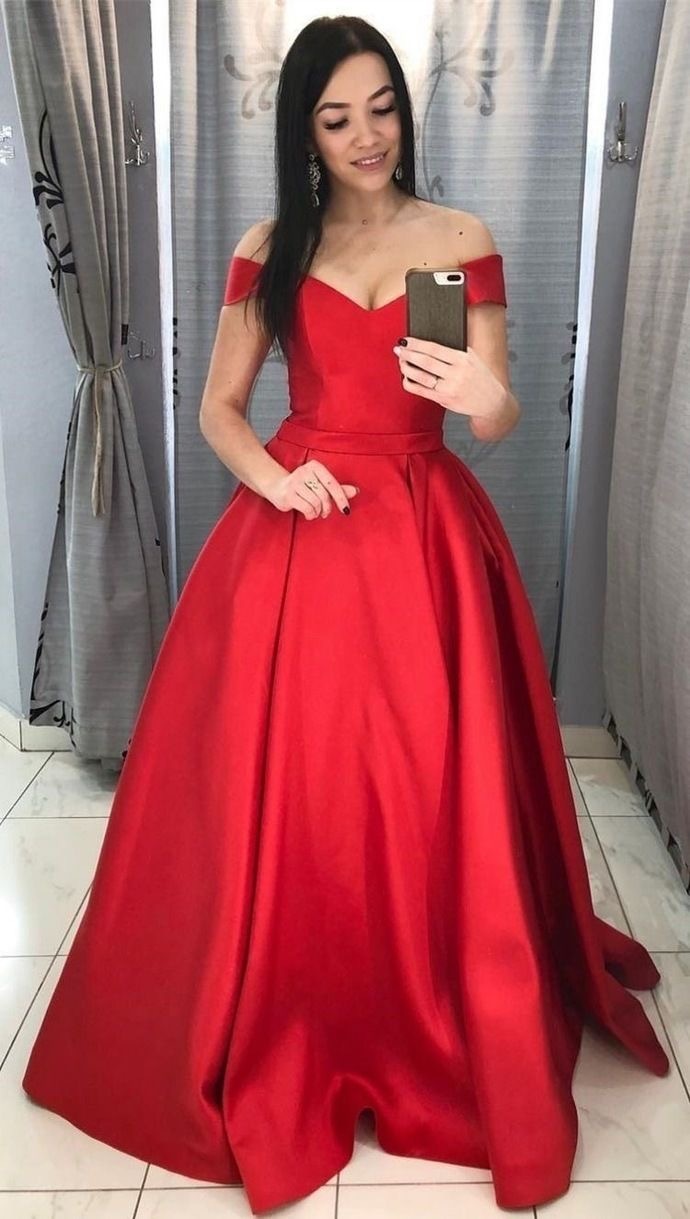 Off the Shoulder Red Long Prom Dresses Evening Gowns
