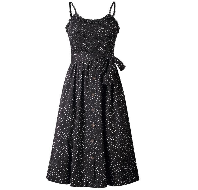Women's Dress Spring and summer Printed Wave Point Flounce Lace Button