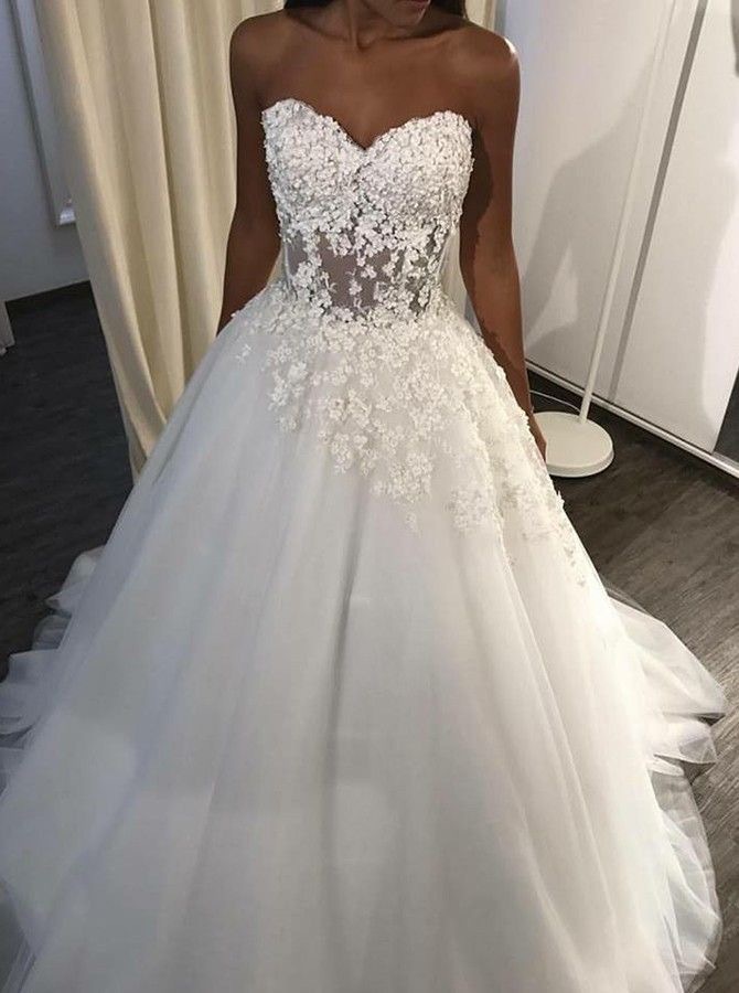 Charming Sweetheart Tulle Court Train Wedding Dresses Bridal Gowns