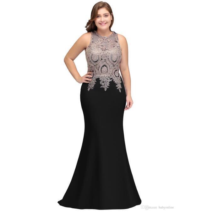 Plus Size Mermaid Prom Dresses Evening Dress with Lace Appliques