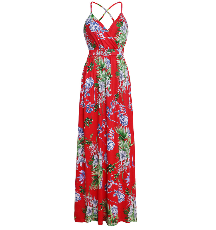Spaghetti Straps Criss Cross Summer Floral Dresses Graden Dresses for Women