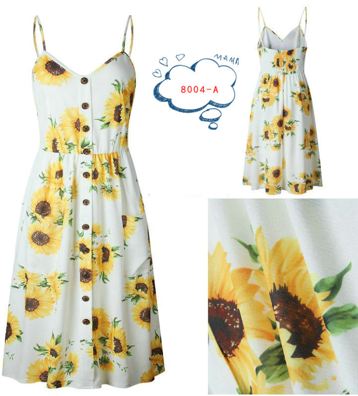 Spaghetti Straps Garden Casual Dresses Tea Length Summer Dresses 2498