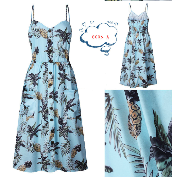 Spaghetti Straps Garden Casual Dresses Tea Length Summer Dresses 2317