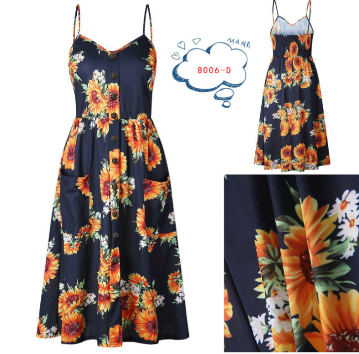 Spaghetti Straps Garden Casual Dresses Tea Length Summer Dresses 4673