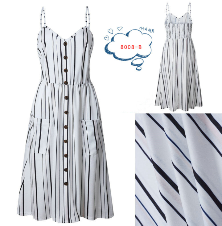 Spaghetti Straps Strips Casual Dresses Tea Length Summer Dresses 5392