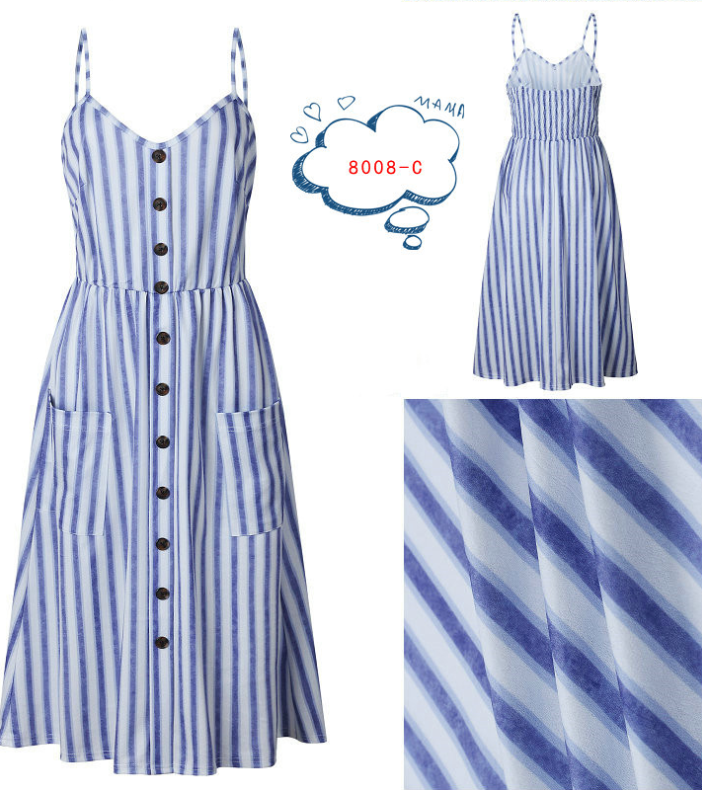 Spaghetti Straps Strips Casual Dresses Tea Length Summer Dresses 6508