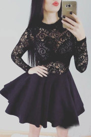 Black Short Homecoming Dresses with Long Sleeves Lace