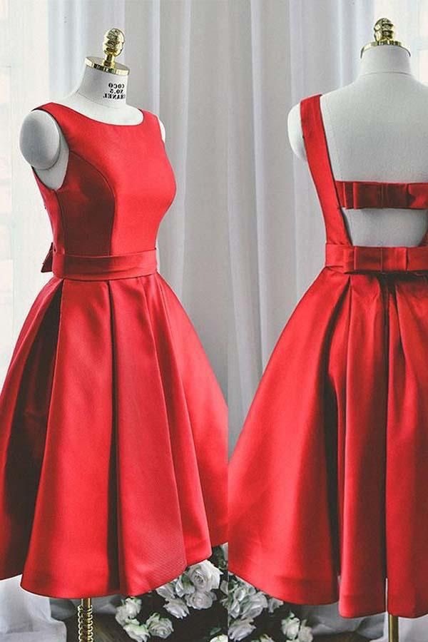 Square Red Short Homecocming Dresses with Bowknot for Women