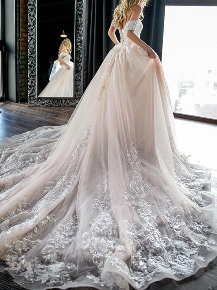 Off the Shoulder Wedding Dresses with Appliques Bridal Gown
