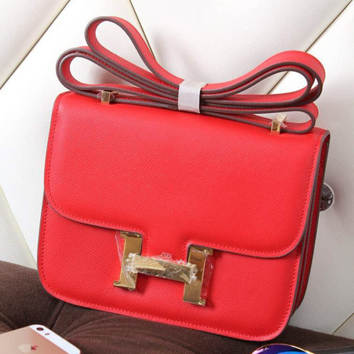 Hermes Cross Body Bag Constance Epsom Leather 23/29cm Red sale