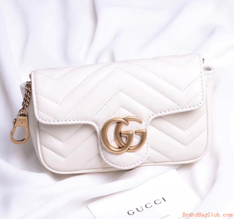 Gucci GG Marmont matelasse leather super mini bag dusty white chevron leather 476433 sale