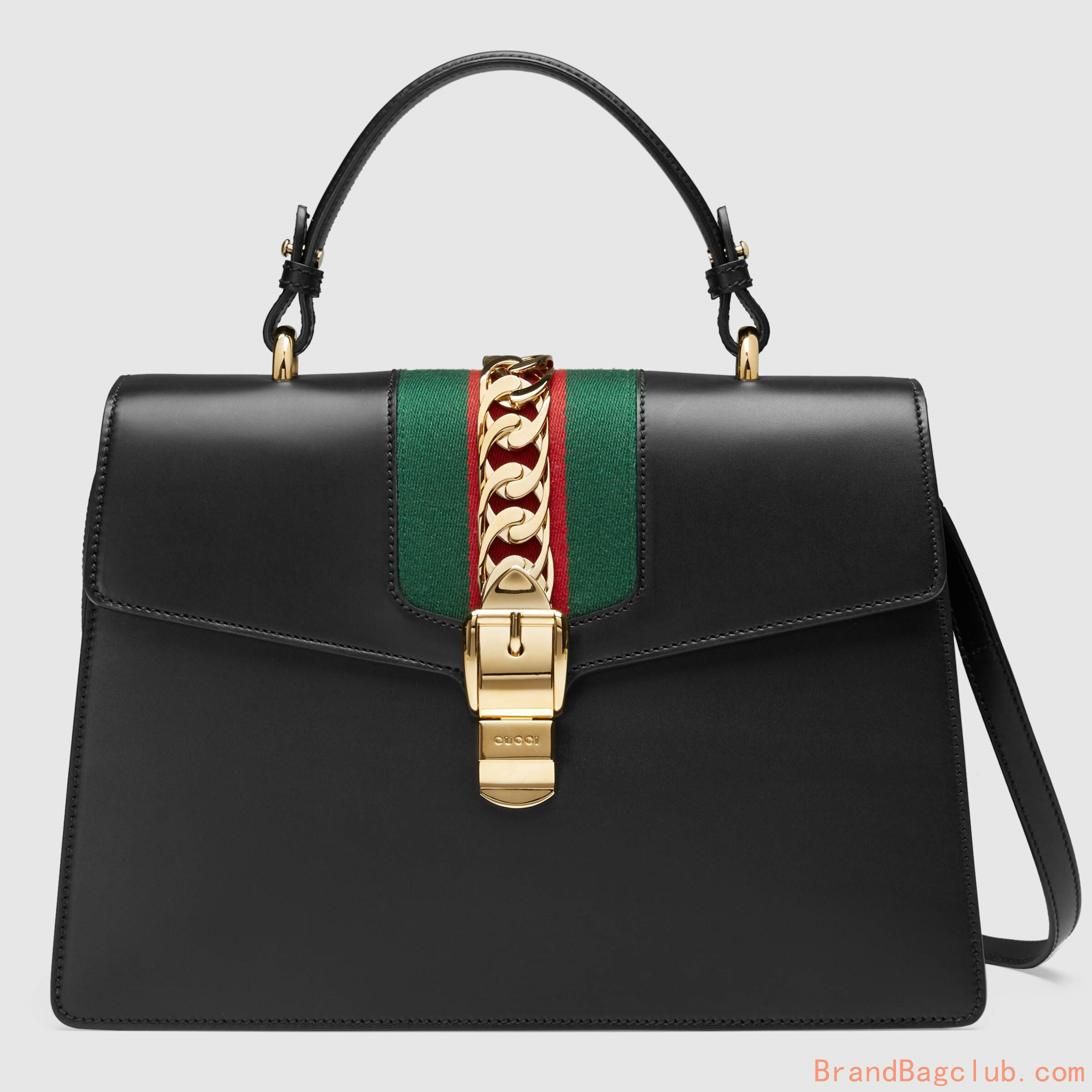 Cheap gucci bags outlet store online Sylvie medium top handle bag leather 431665 black sale